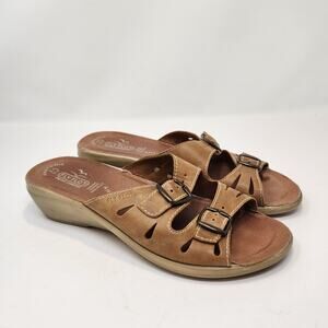 Fly Flot Womens Dana Brown Leather 2 Strap Sandals Size 42 US 11 Wedge Comfort